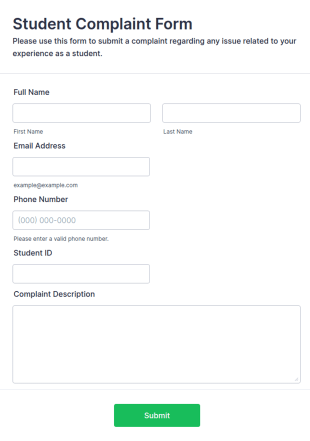 Student Complaint Form Template