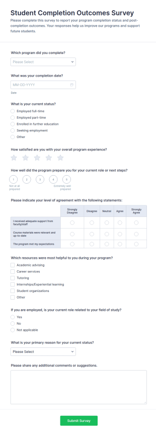 Student Completion Outcomes Survey Form Template