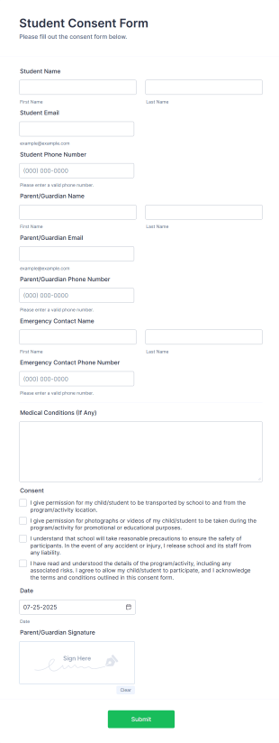 Student Consent Form Template