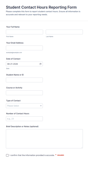Student Contact Hours Reporting Form Template