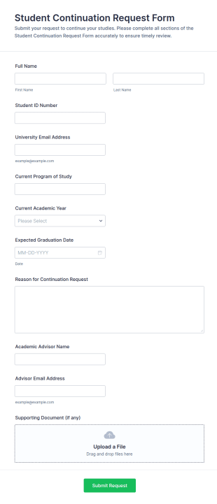 Student Continuation Request Form Template