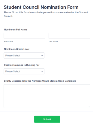 Student Council Nomination Form Template