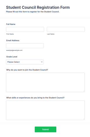 Student Council Registration Form Template