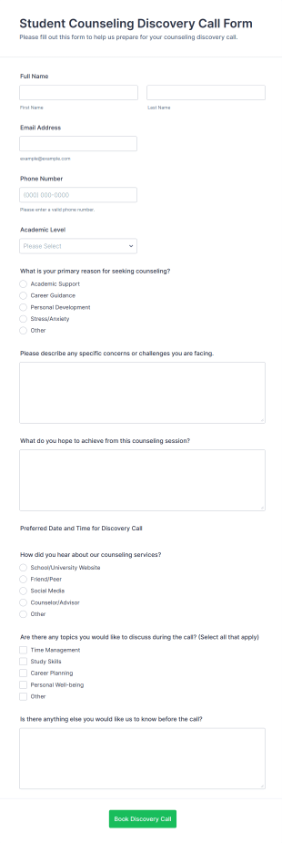 Student Counseling Discovery Call Form Template