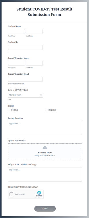 Student COVID 19 Test Result Submission Form Template