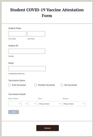 Student COVID 19 Vaccine Attestation Form Template