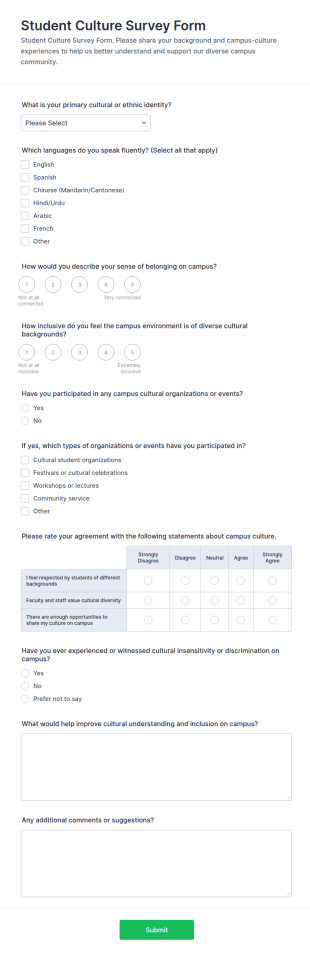 Student Culture Survey Form Template