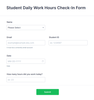 Student Daily Work Hours Check In Form Template