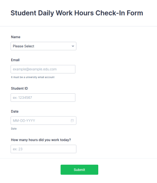 Student Daily Work Hours Check In Form Template