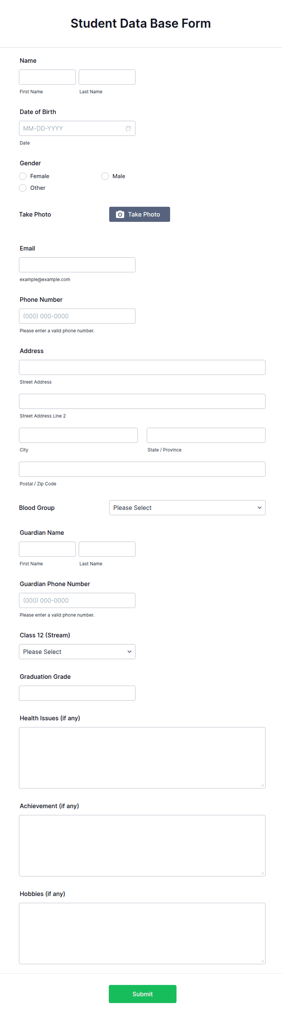 Professional Database Form Student Data Base Form Template | Jotform