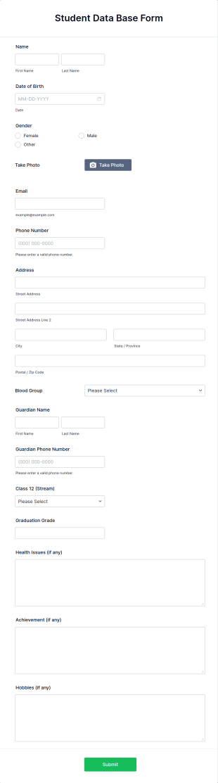 Student Database Form Template