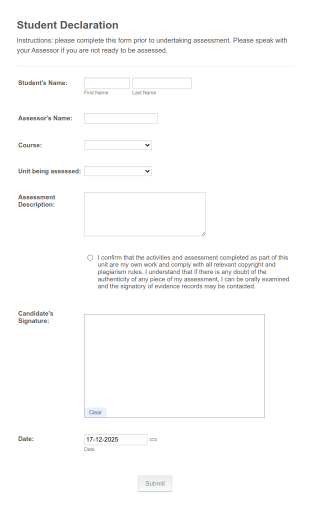 Student Declaration Template