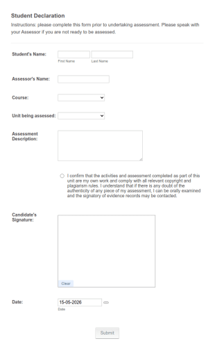 Student Declaration Template