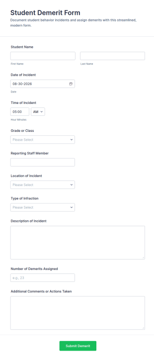 Student Demerit Form Template