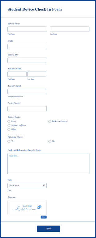 Student Device Check In Form Template