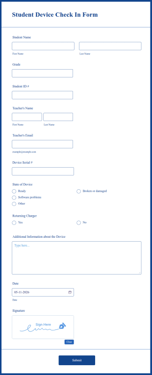 Student Device Check In Form Template