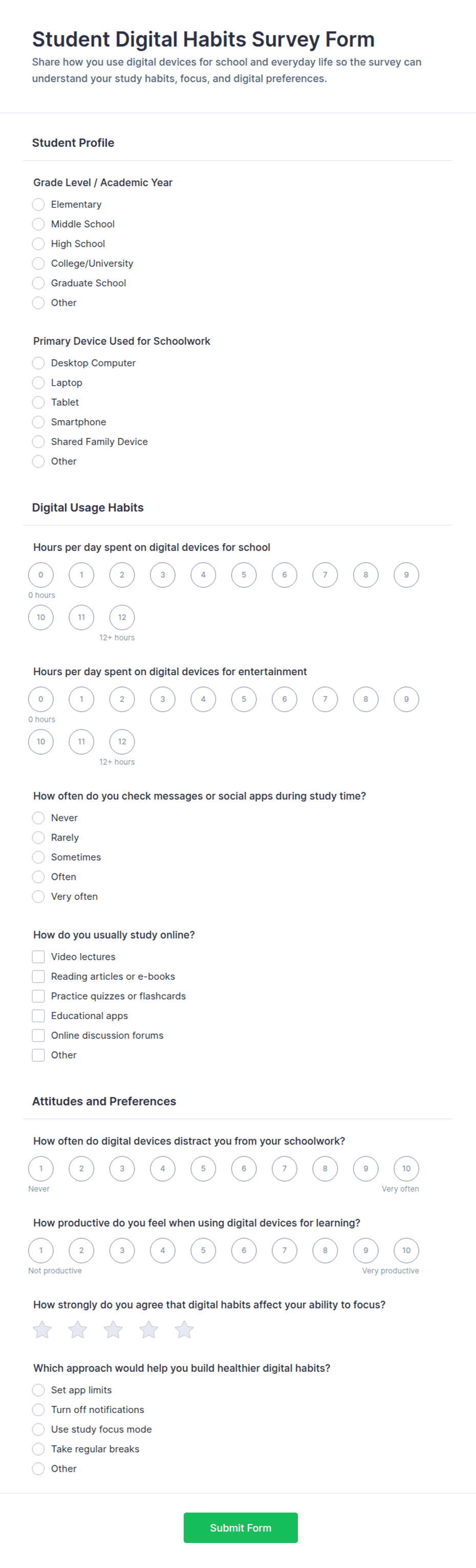 Student Digital Habits Survey Form Template | Jotform