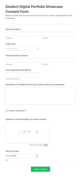 Student Digital Portfolio Showcase Consent Form Template