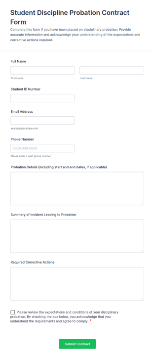 Student Discipline Probation Contract Form Template