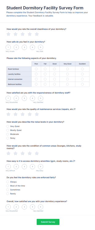 Student Dormitory Facility Survey Form Template