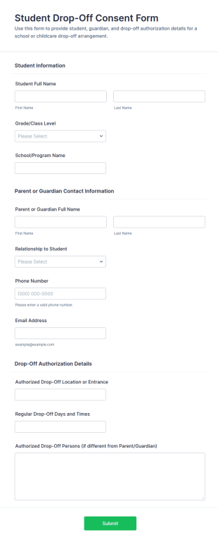 Student Drop Off Consent Form Template