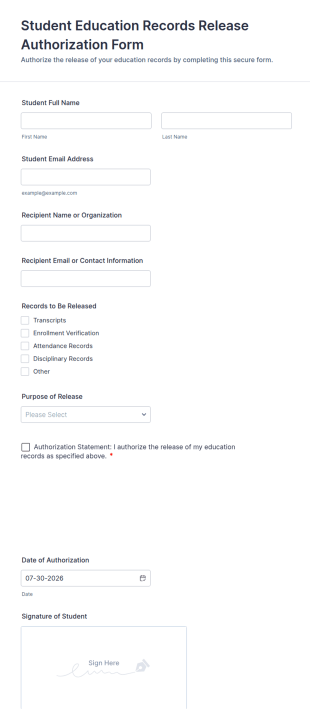 Student Education Records Release Authorization Form Template