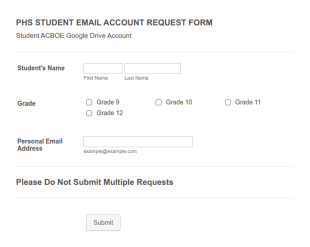 Student Email Account Request Form Template