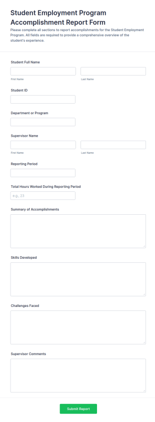 Student Employment Program Accomplishment Report Form Template