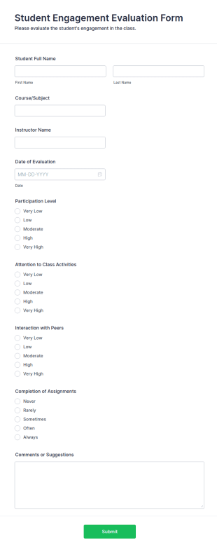 Student Engagement Evaluation Form Template