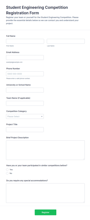 Student Engineering Competition Registration Form Template