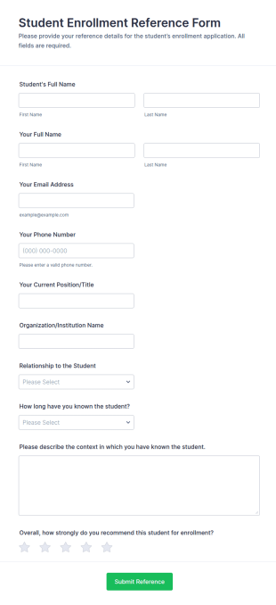 Student Enrollment Reference Form Template