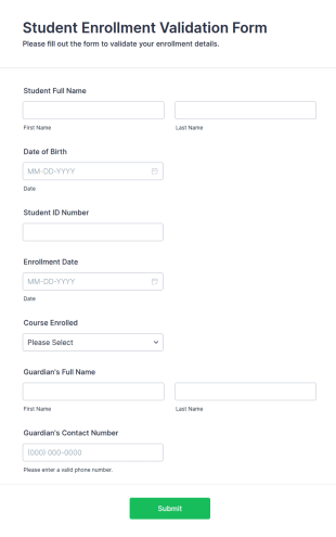 Student Enrollment Validation Form Template