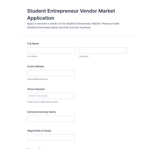 Student Entrepreneur Vendor Market Application Form Template