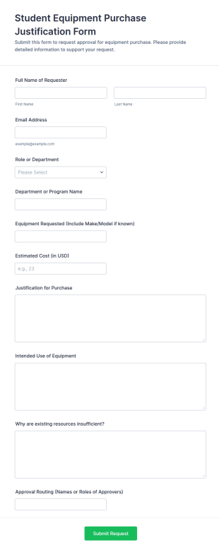 Student Equipment Purchase Justification Form Template