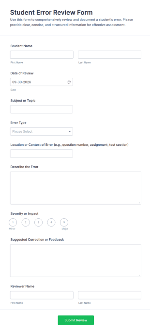 Student Error Review Form Template
