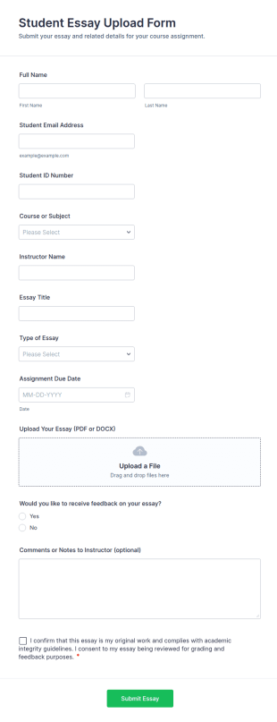 Student Essay Upload Form Template