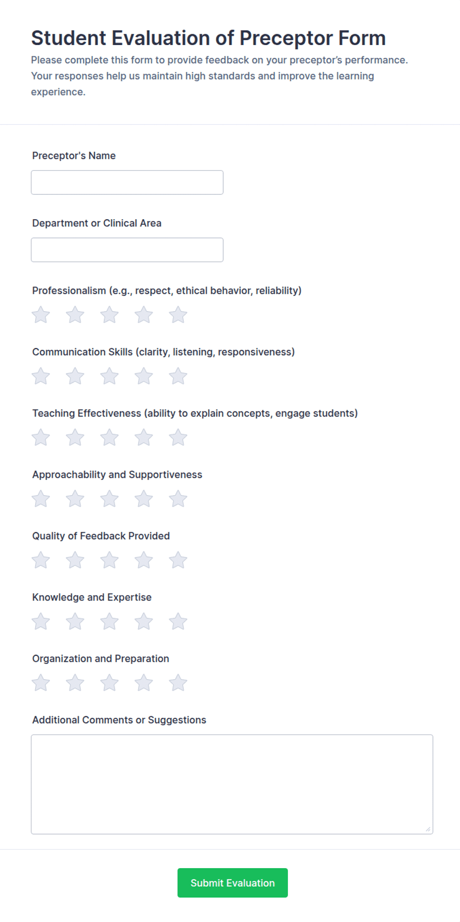 Student Evaluation of Preceptor Form Template | Jotform