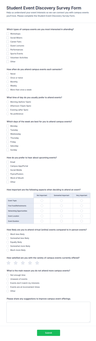 Student Event Discovery Survey Form Template