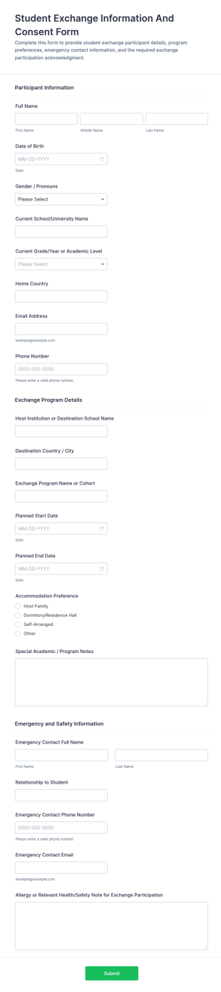 Student Exchange Information And Consent Form Template