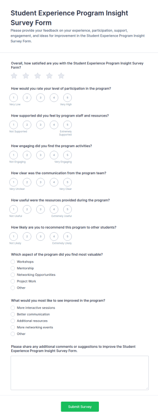 Student Experience Program Insight Survey Form Template