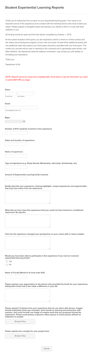 Student Experiential Learning Report Form Template