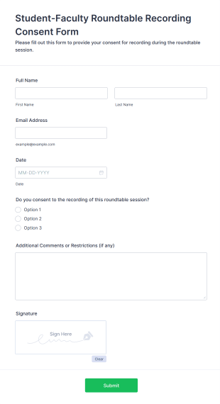 Student Faculty Roundtable Recording Consent Form Template