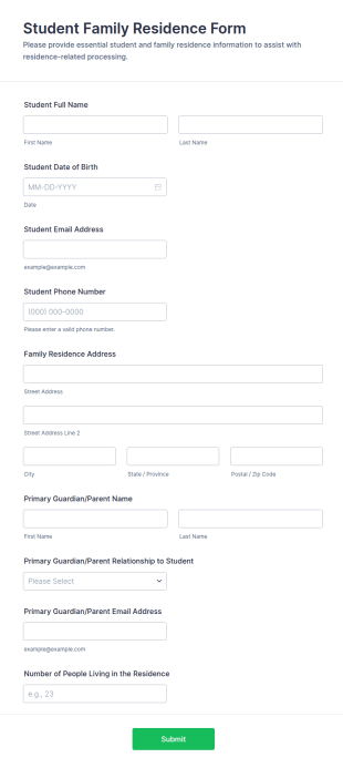 Student Family Residence Form Template