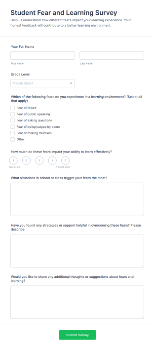 Student Fear And Learning Survey Form Template