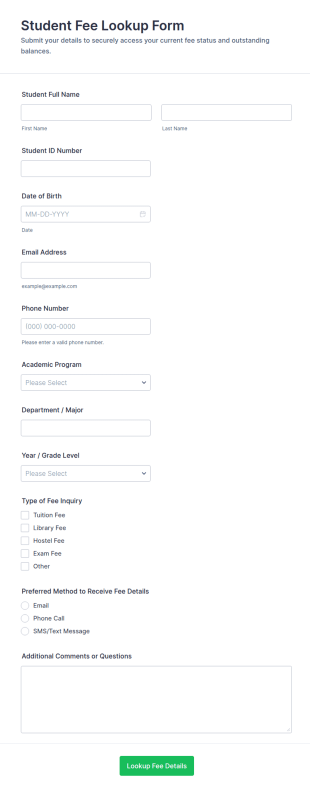 Student Fee Lookup Form Template