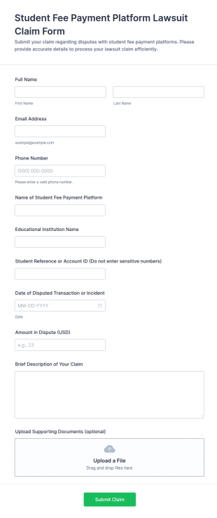 Student Fee Payment Lawsuit Claim Form Template