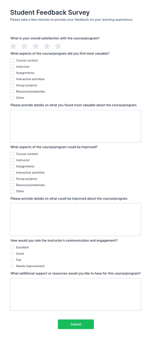 Student Feedback Survey Form Template