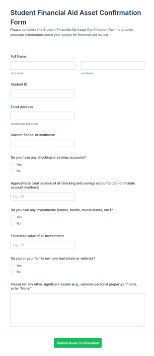 Student Financial Aid Asset Confirmation Form Template