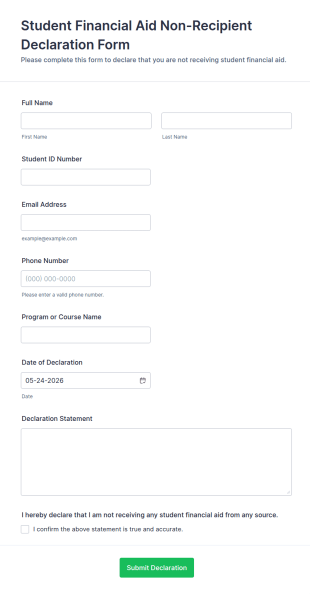 Student Financial Aid Non Recipient Declaration Form Template