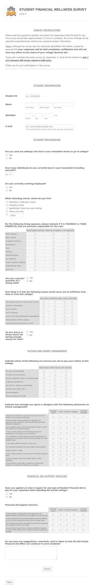 Student Financial Wellness Survey Form Template